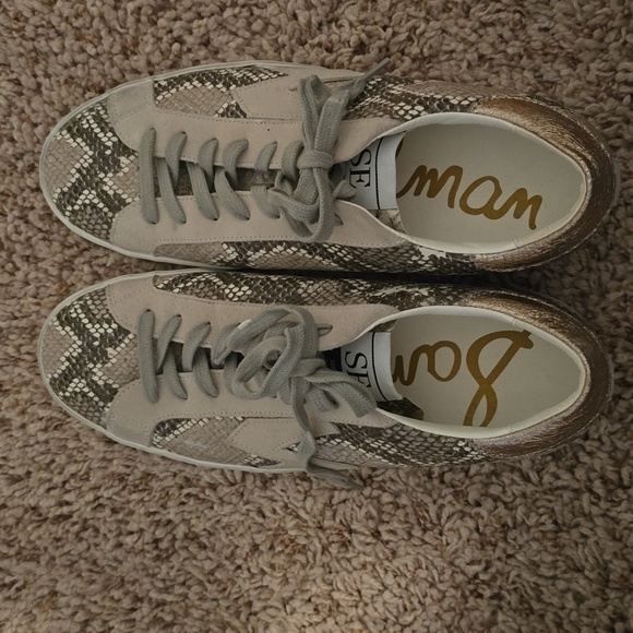 Sam Edelman Gray and Cream Snake/animal Print Sneakers Size 9.5. (Bin 11) - Picture 5 of 9